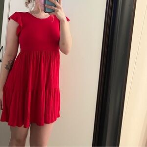 Olivia Rae Bright Red Flutter Sleeve Tiered Mini Dress